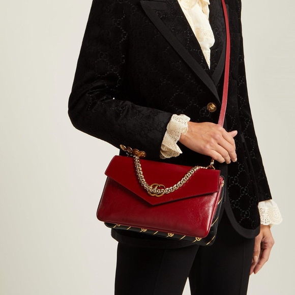 New Authentic GUCCI Thiara Colorblock Leather Shoulder Bag Red Black - Picture 1 of 8